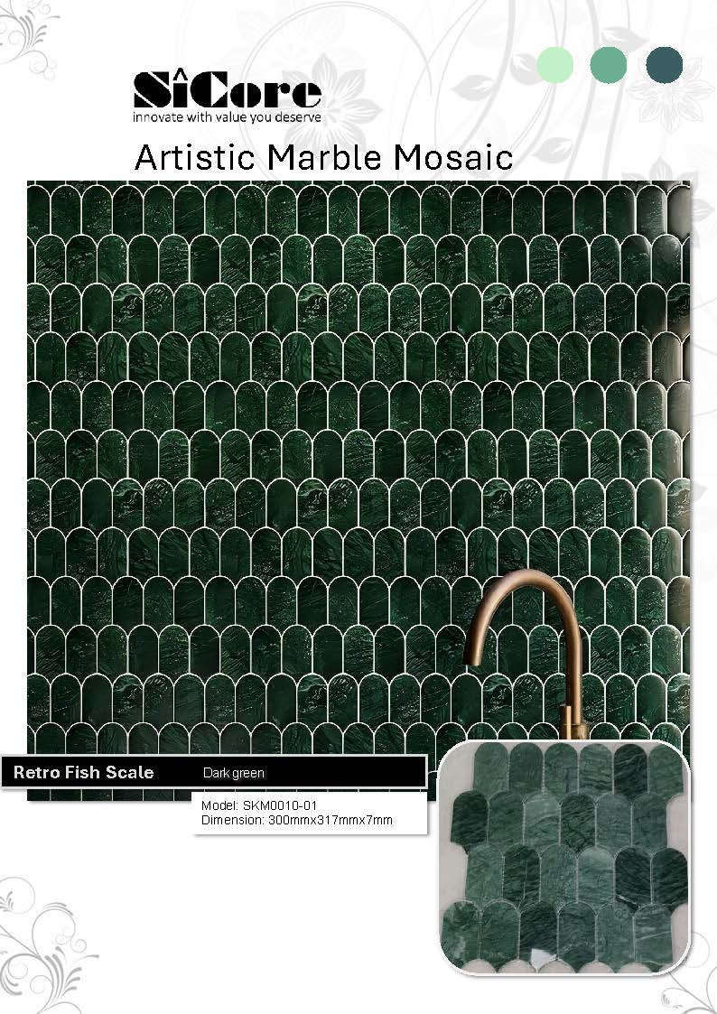 Artistic Marble Mosaic - Retro Fish Scale