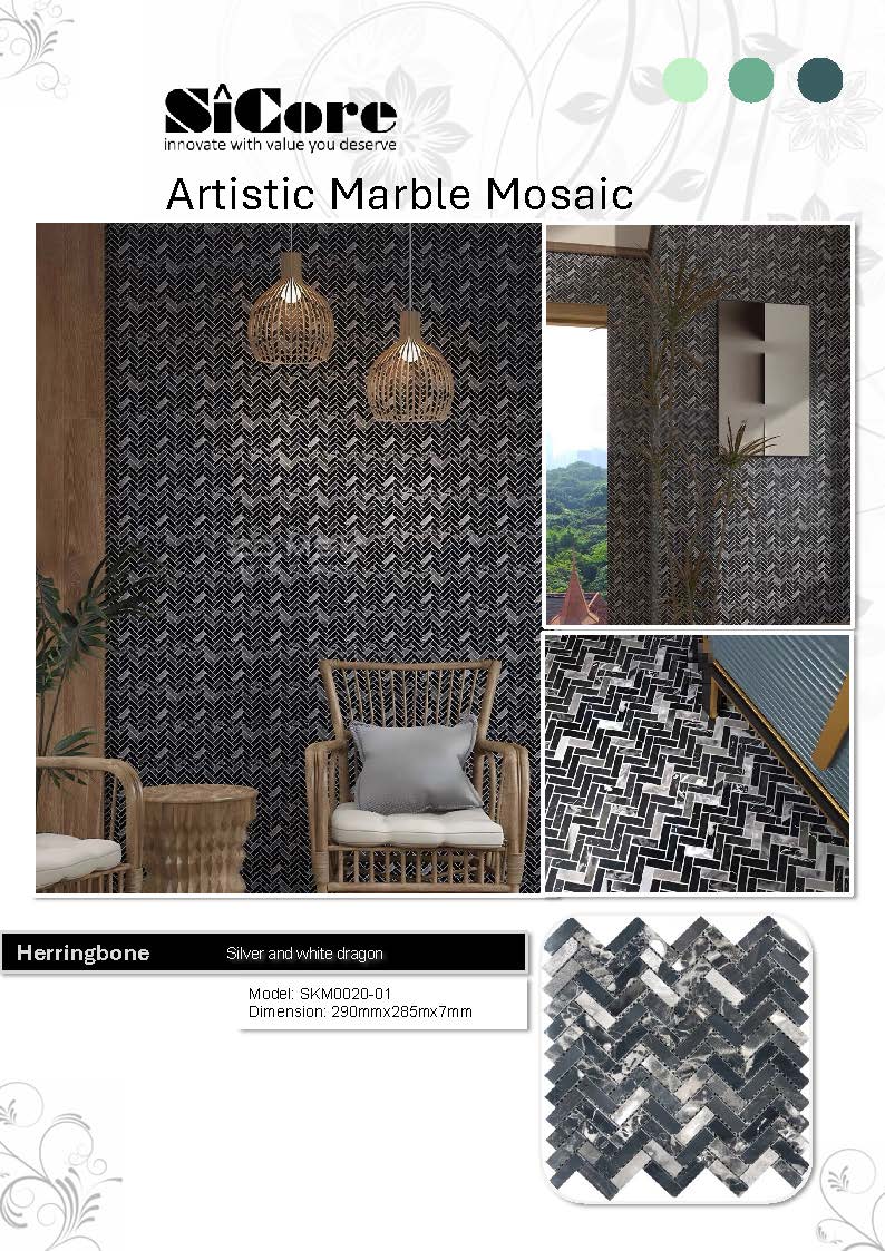 Artistic Marble Mosaic - Herringbone