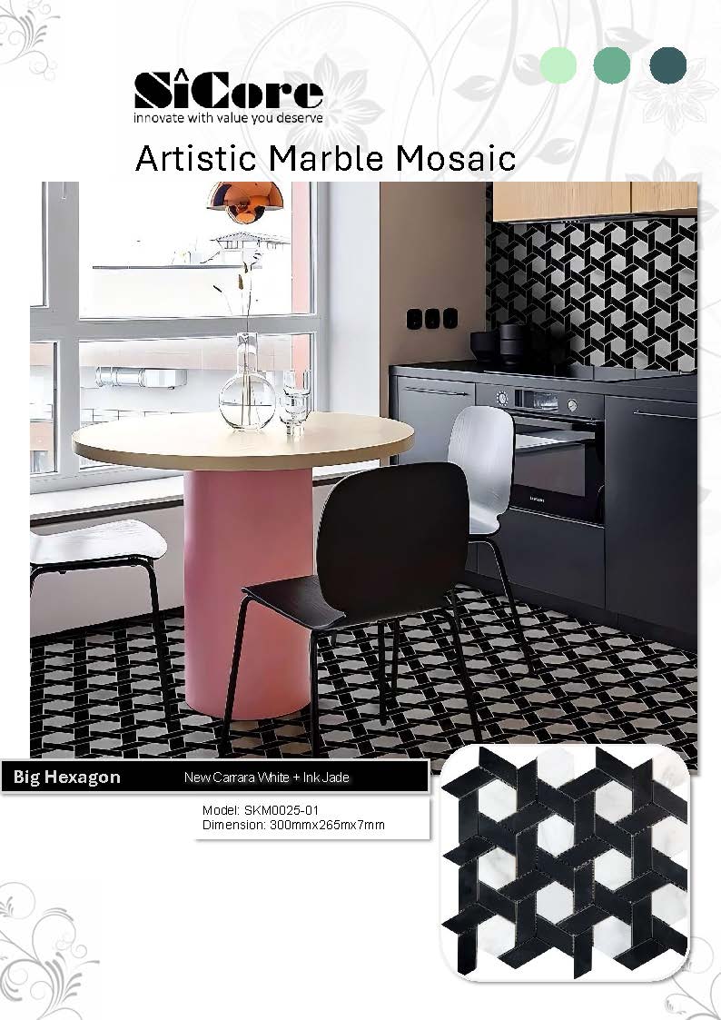 Artistic Marble Mosaic - Big Hexagon