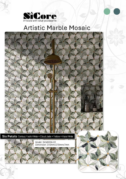 Artistic Marble Mosaic - Six Petals