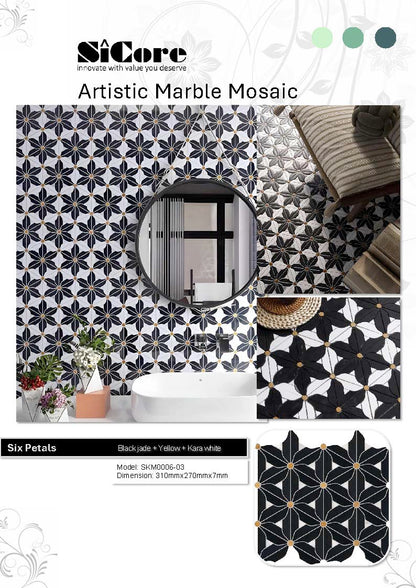 Artistic Marble Mosaic - Six Petals