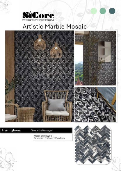 Artistic Marble Mosaic - Herringbone