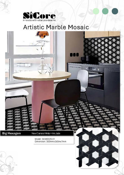 Artistic Marble Mosaic - Big Hexagon